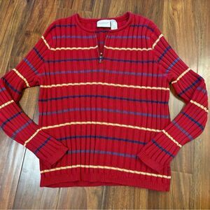 Liz Claiborne LizWear Jeans Vintage red stripe Quarterzip sweater